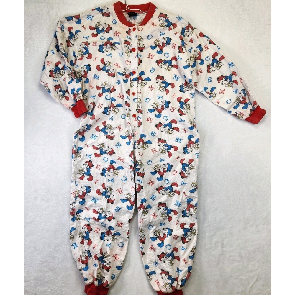 Vtg Mickey Unlimited Adult Sleeper Pajamas Red Blue One Piece Medium